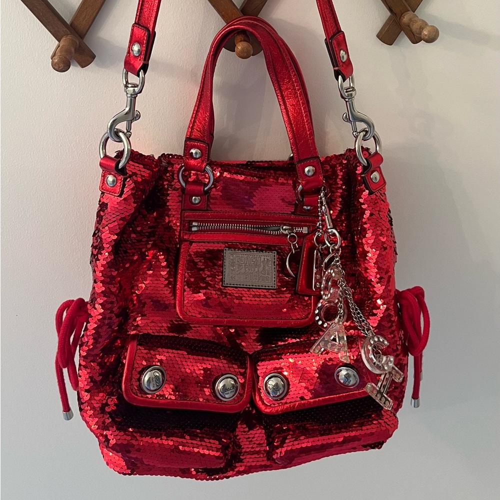 Coach red Poppy spotlight sequin bag